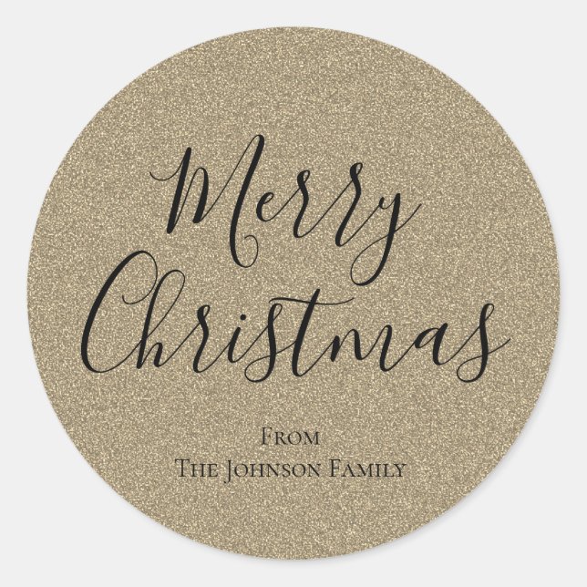 Silver Glitter Script Merry Christmas Holiday Classic Round Sticker (Front)
