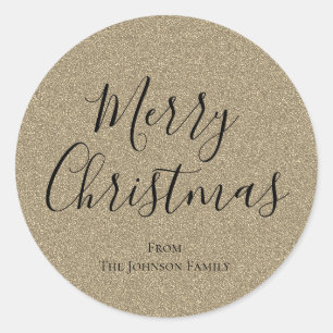 Silver Glitter Script Merry Christmas Holiday Classic Round Sticker