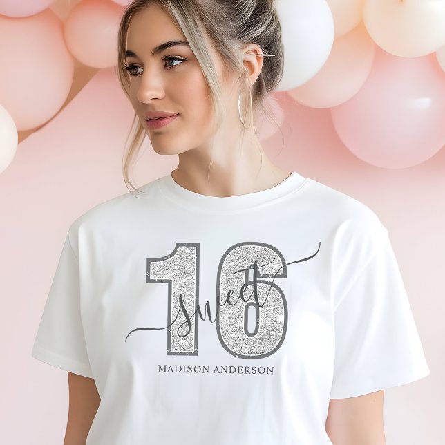 Silver Glitter Script Sweet 16 Birthday Tri-Blend Shirt (Creator Uploaded)