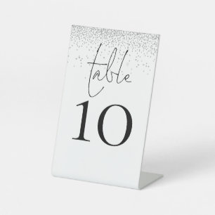 Silver Glitter Script Wedding Table Number Pedestal Sign