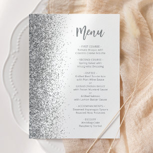 Silver Glitter Script White Wedding Menu