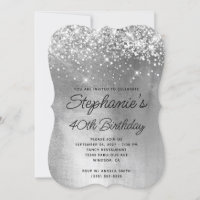 Silver Glitter Shiny Foil Monogram 40th Birthday