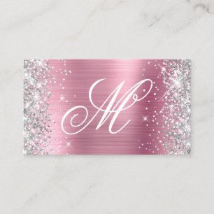 Silver Glitter Shiny Pink Foil Fancy Monogrammed Business Card