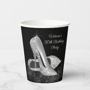Silver Glitter Shoe Birthday Party Paper Cups