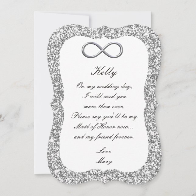 Silver Glitter Silver Infinity Maid Of Honour Card (Front)