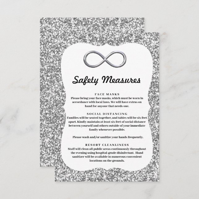 Silver Glitter Silver Infinity Safety Measures Enclosure Card (Front/Back)