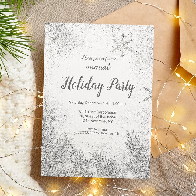 Silver glitter snow Christmas corporate white Invitation (Silver glitter snow Christmas corporate white Invitation)