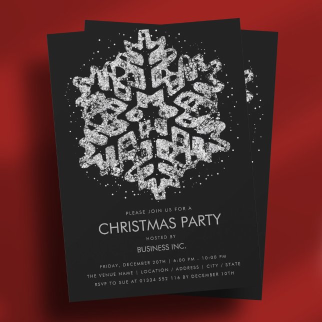 Silver Glitter Snowflake Christmas Party Black Invitation (Silver Glitter Snowflake Christmas Party Black Invitation)