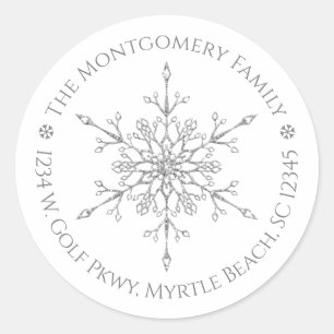 Silver Glitter Snowflake Elegant Christmas Holiday Classic Round Sticker