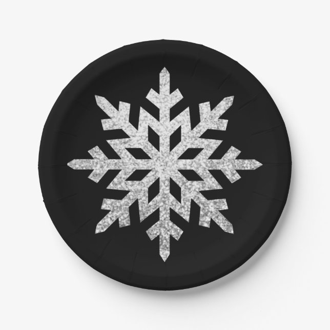 Silver Glitter Snowflake Paper Plate (Front)