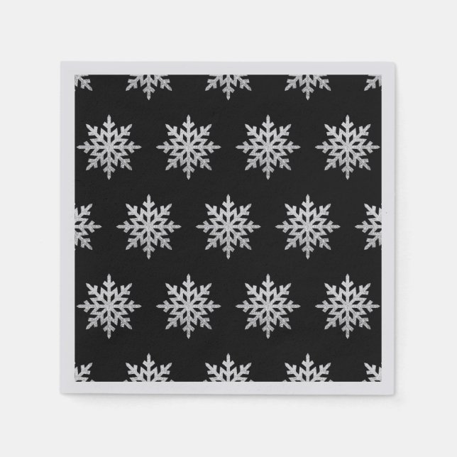 Silver Glitter Snowflake Pattern Napkins (Front)