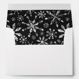 Silver Glitter Snowflake Pattern Winter Wedding Envelope