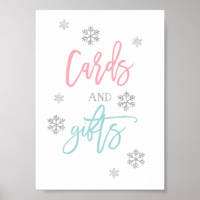 Silver Glitter Snowflakes | Cards and Gifts Sign (Front)