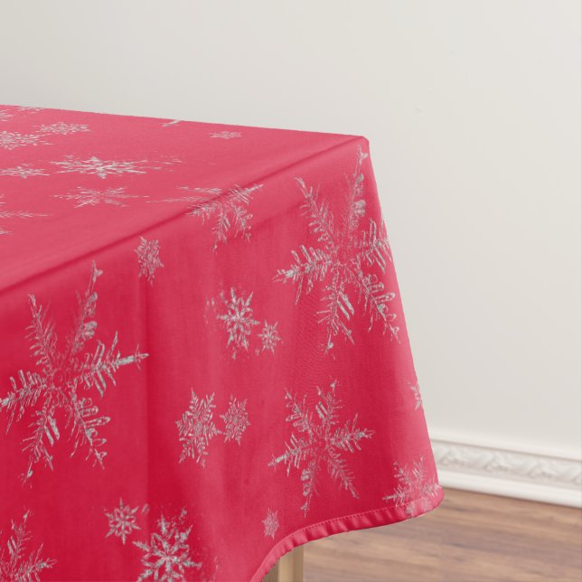 Silver Glitter Snowflakes Christmas Tablecloth (In Situ)