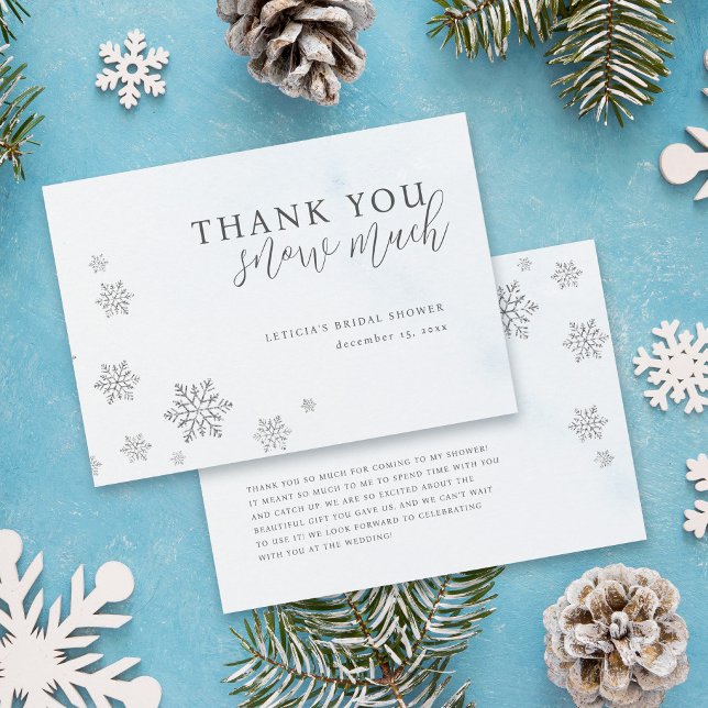 Silver Glitter Snowflakes Winter Bridal Shower Thank You Card (Creator Uploaded)