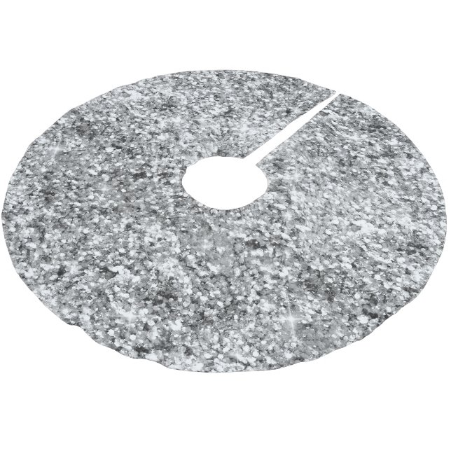 Silver Glitter Sparkle Brushed Polyester Tree Skirt (Angled)