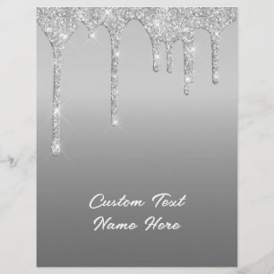 Silver Glitter Sparkle Drips Text Name Letterhead