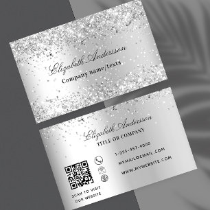 Silver glitter sparkle dust elegant QR code Business Card