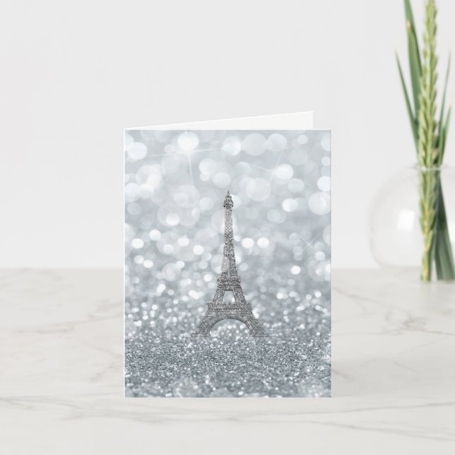 Silver Glitter Sparkle Eiffel Tower Thank You Card (Front)