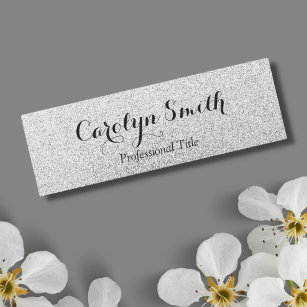 Silver Glitter Sparkle employee Name Tag Badge