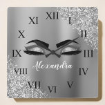 Silver Glitter Sparkle Eyelashes Monogram Name<br><div class="desc">Silver Faux Foil Metallic Sparkle Glitter Brushed Metal Monogram Name and Initial Eyelashes (Lashes),  Eyelash Extensions and Eyes cute wall clock. The design makes the perfect sweet 16 birthday,  wedding,  bridal shower,  anniversary,  baby shower or bachelorette party gift for someone looking for a trendy cool style.</div>