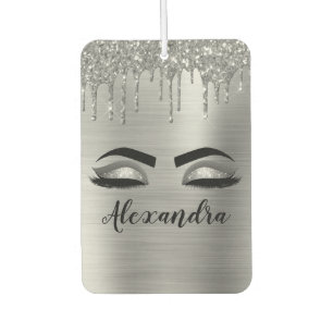Silver Glitter Sparkle Eyelashes Monogram Name Car Air Freshener