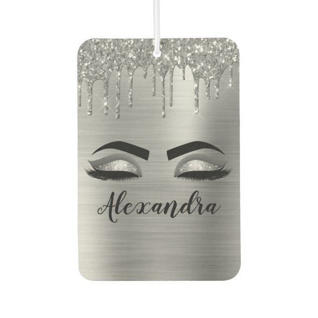 Silver Glitter Sparkle Eyelashes Monogram Name Car Air Freshener (Front)