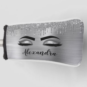 Silver Glitter Sparkle Eyelashes Monogram Name Golf Head Cover