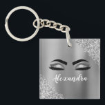 Silver Glitter Sparkle Eyelashes Monogram Name Key Ring<br><div class="desc">Silver Faux Foil Metallic Sparkle Glitter Brushed Metal Monogram Name and Initial Eyelashes (Lashes),  Eyelash Extensions and Eyes Keychain. This makes the perfect sweet 16 birthday,  wedding,  bridal shower,  anniversary,  baby shower or bachelorette party gift for someone decorating her room in trendy cool style.</div>