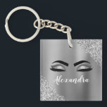Silver Glitter Sparkle Eyelashes Monogram Name Key Ring<br><div class="desc">Silver Faux Foil Metallic Sparkle Glitter Brushed Metal Monogram Name and Initial Eyelashes (Lashes),  Eyelash Extensions and Eyes Keychain. This makes the perfect sweet 16 birthday,  wedding,  bridal shower,  anniversary,  baby shower or bachelorette party gift for someone decorating her room in trendy cool style.</div>