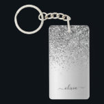 Silver Glitter Sparkle Glam Metal Monogram Name Key Ring<br><div class="desc">Silver Faux Foil Metallic Sparkle Glitter Brushed Metal Monogram Name Keychain. This makes the perfect sweet 16 birthday,  wedding,  bridal shower,  anniversary,  baby shower or bachelorette party gift for someone that loves glam luxury and chic styles.</div>