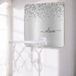 Silver Glitter Sparkle Glam Metal Monogram Name Mini Basketball Hoop<br><div class="desc">Silver Faux Foil Metallic Sparkle Glitter Brushed Metal Monogram Name Mini Basketball Hoop. This makes the perfect sweet 16 birthday,  wedding,  bridal shower,  anniversary,  baby shower or bachelorette party gift for someone that loves glam luxury and chic styles.</div>