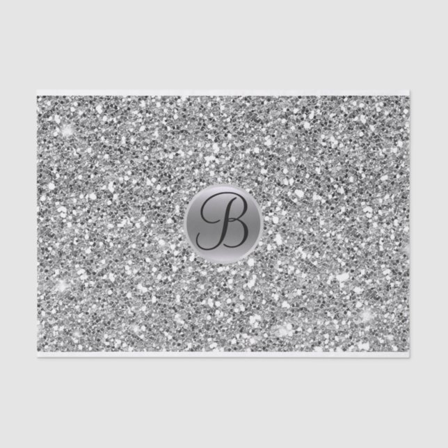 Silver Glitter Sparkle Glam Monogram Initial Tissue Paper (Front)