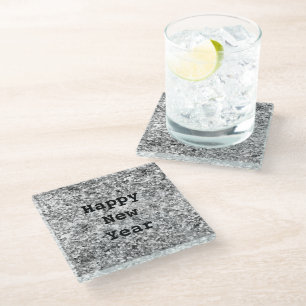 Silver Glitter Sparkle Glass Coaster