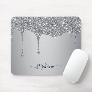 Silver Glitter Sparkle Hand Lettered Name Custom Mouse Pad