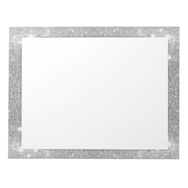 Silver Glitter Sparkle Metal Metallic Look Notepad (Front)