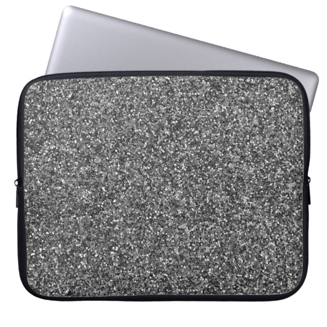 Silver Glitter Sparkle Metallic Laptop Sleeve (Front)