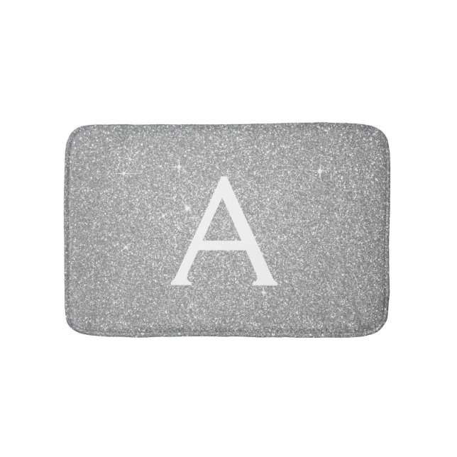 Silver Glitter Sparkle Monogram Bath Mat (Front)