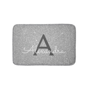 Silver Glitter Sparkle Monogram Bath Mat