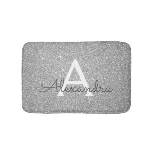 Silver Glitter Sparkle Monogram Bath Mat