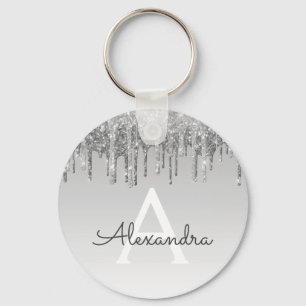 Silver Glitter & Sparkle Monogram Key Ring