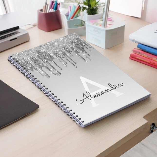Silver Glitter Sparkle Monogram Notebook (Creator Uploaded)
