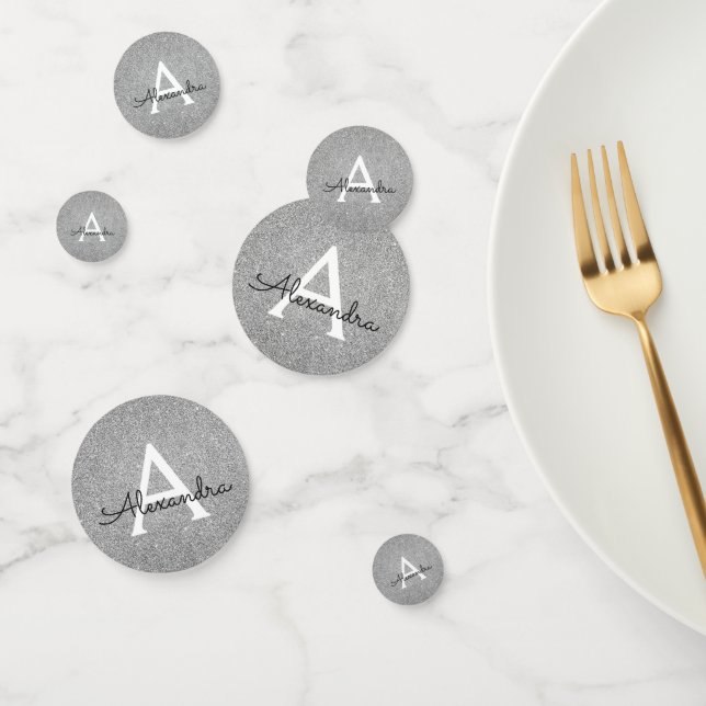 Silver Glitter Sparkle Monogram Party Confetti (Group)