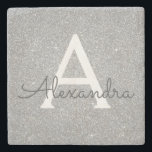 Silver Glitter & Sparkle Monogram Stone Coaster<br><div class="desc">Silver Faux Glitter and Sparkle Elegant Stone Tile. These Stone Tiles can be customised to include your initial and first name.</div>