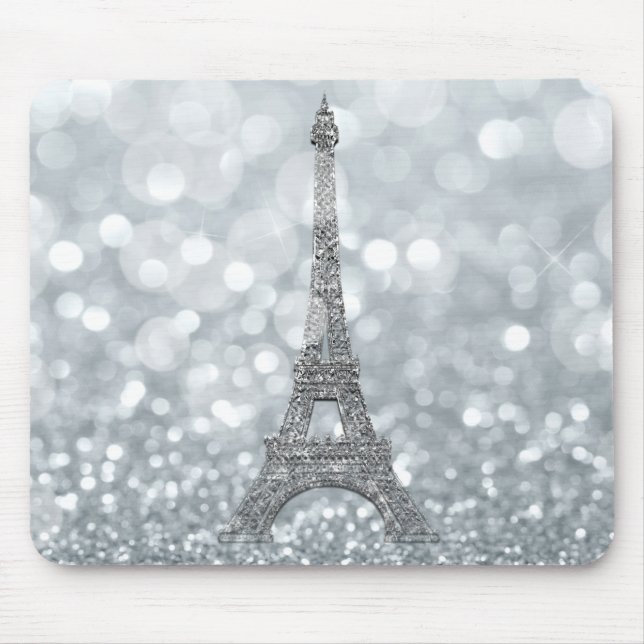 Silver Glitter Sparkle Paris Eiffel Tower Glam Mouse Pad (Front)