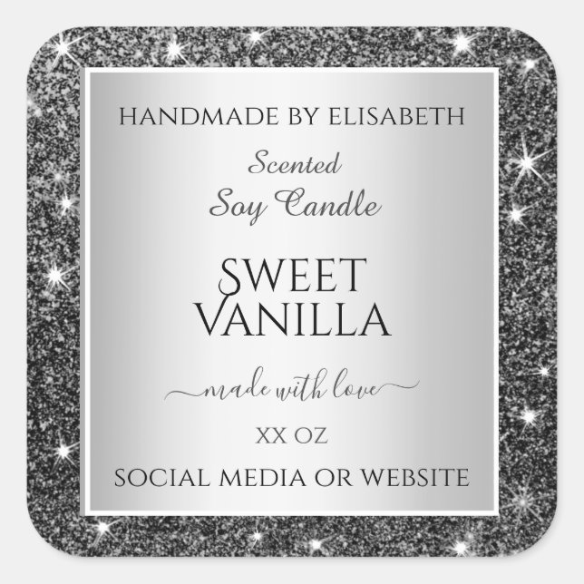 Silver Glitter Sparkle Product Packaging Labels (Front)