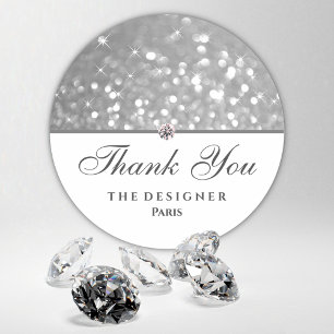 Silver Glitter Sparkle Stars Diamond Rhinestone Classic Round Sticker