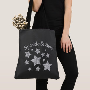 Silver glitter sparkle Stars Shine quote dark grey Tote Bag