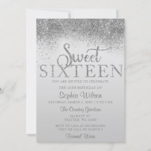 Silver Glitter Sparkle Sweet 16 Birthday Invitation