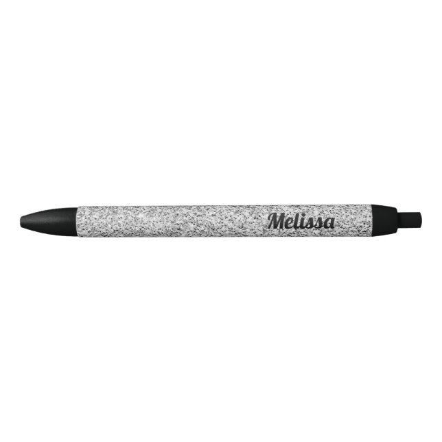 Silver glitter sparkles black white Personalise Ink Pen (Front)
